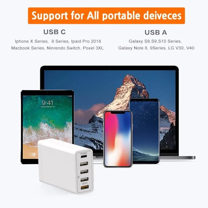 45W USB C PD QC3.0 Desktop Charger Station
