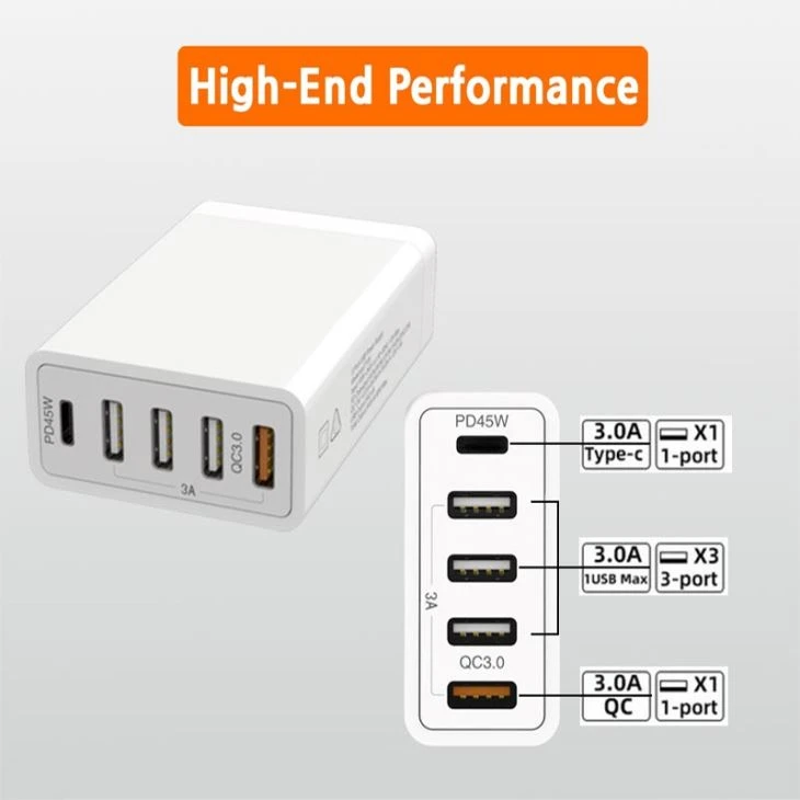 45W USB C PD QC3.0 Desktop Charger Station
